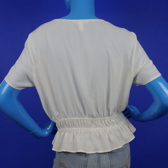 H&M White Low Cut Peasant Blouse Top Shirt 8 40 M Festival Boho Ruffle Hem Prair - Picture 6 of 6